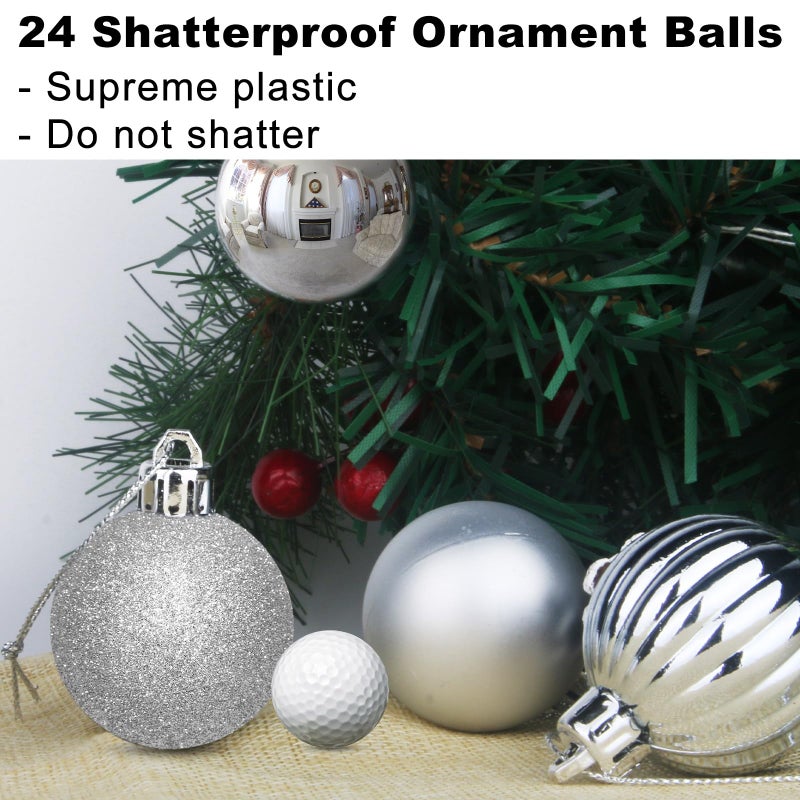 GameXcel Silver 3.2" Large Christmas Balls - Christmas Tree Decoration Ornaments Shatterproof Hanging Balls for Birthday Halloween Holiday Wedding Decorations Set of 24pcs - Image 3